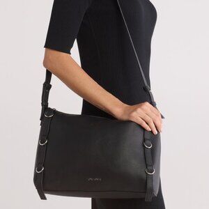 NEW $119 Tahari 13.5” large hobo crossbody bag purse black faux leather NWT